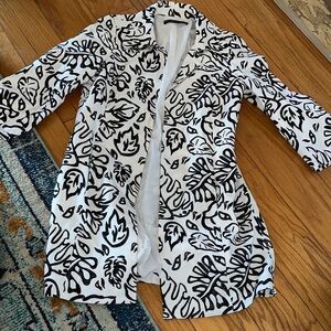 Dana Buchman Black and White Leaf Print Blazer